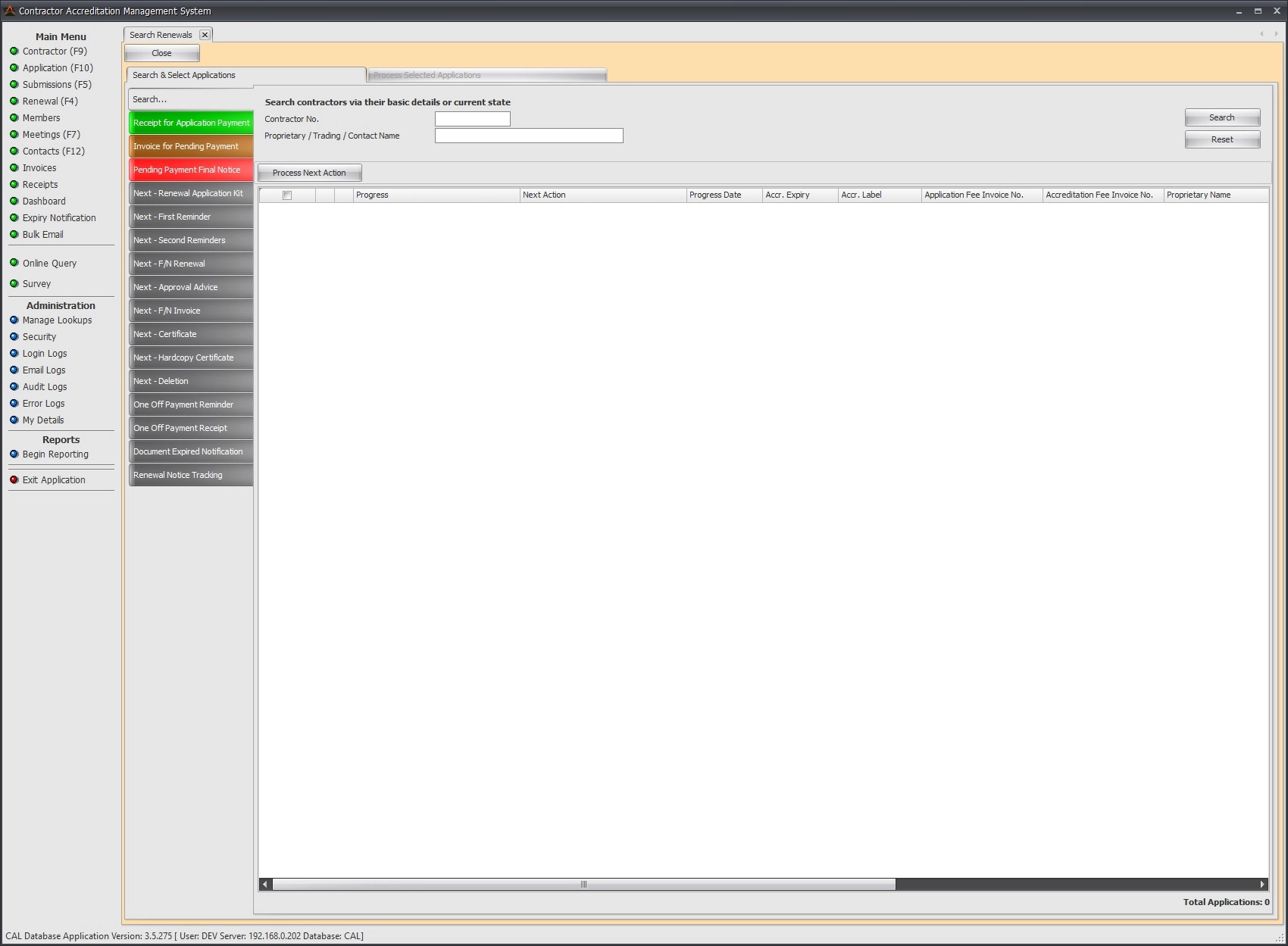 Contractor Accreditation Limited desktop administration system